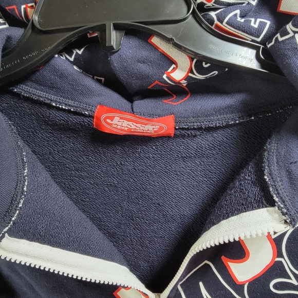 Mens Size Small Jassie Sports Casual Full Zipped Hoodie Sweatshirt. Red White - Picture 3 of 7